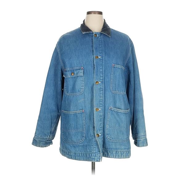 Vintage 70s Sears Work Leisure Denim Coat Chore Jacket Blue Classic Lined XL - Picture 1 of 3
